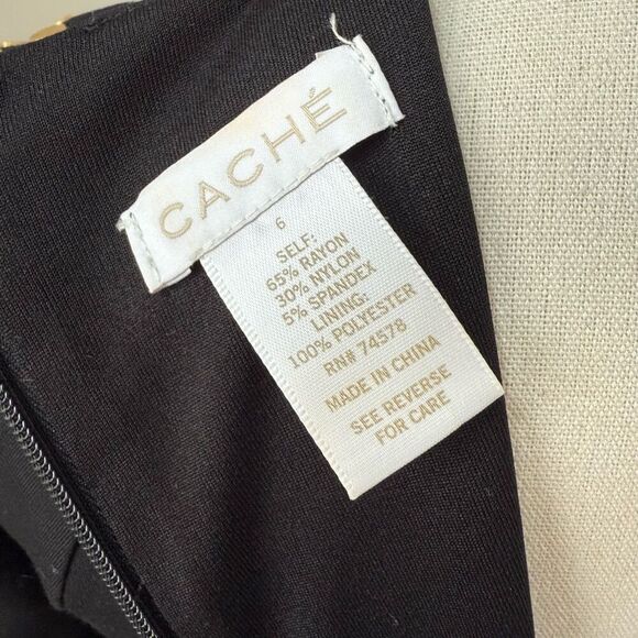 Cache Gold Stud Sheath Dress Long Sleeve LBD Dress 6 - Picture 8 of 8